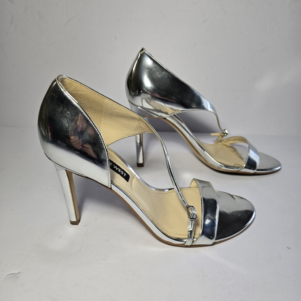 Nine West Imprint Heels Womens 8.5 M Silver Metallic Stiletto Open Toe